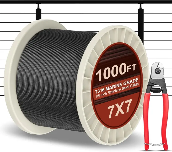 BLIKA 1/8 in (3.18 mm) Black T316 Stainless Steel Cable — 1000 ft with Cutter