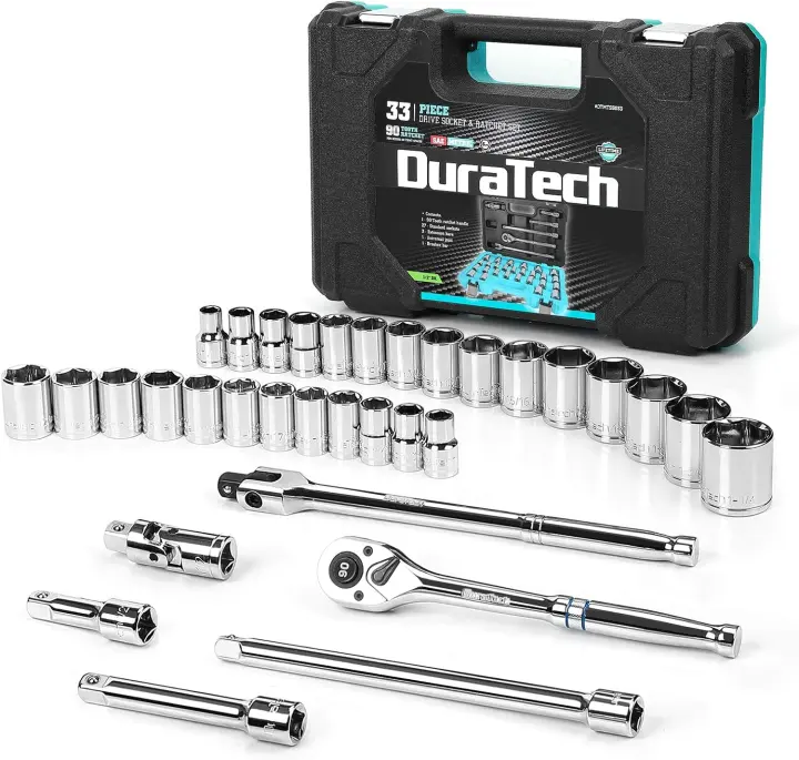 DURATECH 1/2" Drive 33-Piece Metric & SAE Socket Set